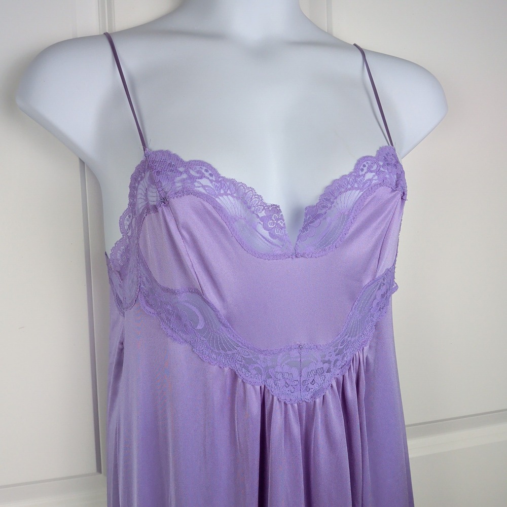 Vintage Old Hollywood Purple Lace Trim Maxi Dress Lingerie Lavender Satin